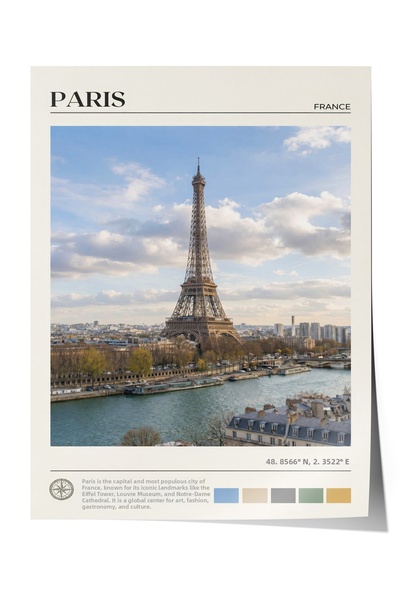 Zestia Poster Paris Turnul Eiffel Râul Seine Peisaj urban Decor pentru sufrag...