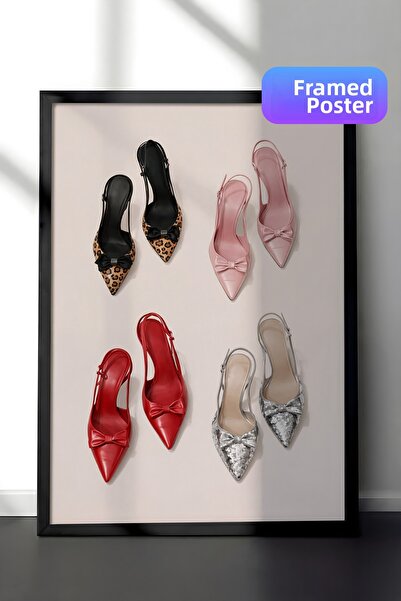 Zestia Pictură de perete înrămată în negru, leopard, roz, roșu și argintiu, d...