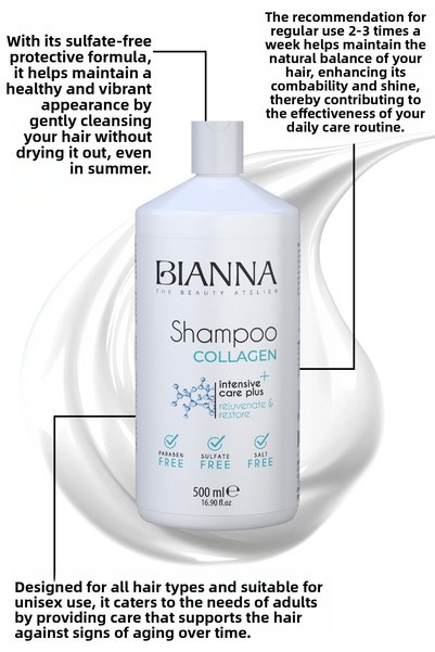 Bianna Collagen Salt-Free, Sulfate-Free and Paraben-Free Revitalizing and Protective Hair Care Shampoo - 500 ml