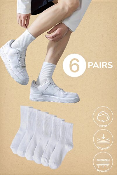 Esinti 6 Pairs Men's Women's Cotton College Socks White Black Unisex Sports S...