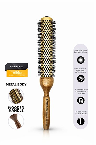 VENÜSLİNE سلسلة توربو جولد 2445 - فرشاة شعر سيراميك بمقبض خشبي + فرشاة شعر حر...
