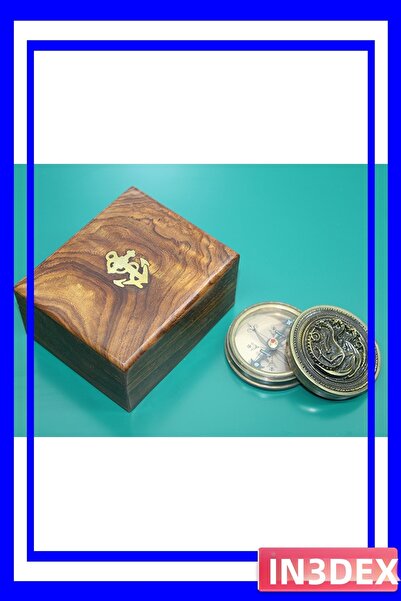 İN3DEX بوصلة نحاسية على شكل تنين مع صندوق تخزين خشبي