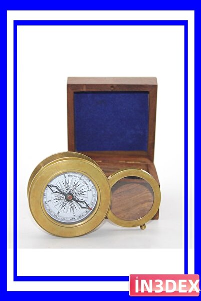 İN3DEX أداة ملاحة بوصلة بجسم نحاسي في صندوق خشبي