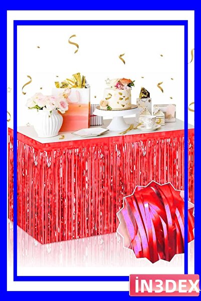 İN3DEX تنورة طاولة زخرفية ذاتية اللصق باللون الأحمر مع شراشيب معدنية