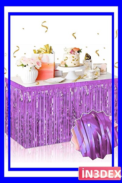 İN3DEX تنورة طاولة زخرفية ذاتية اللصق مزينة بالشراشيب ومعدنية