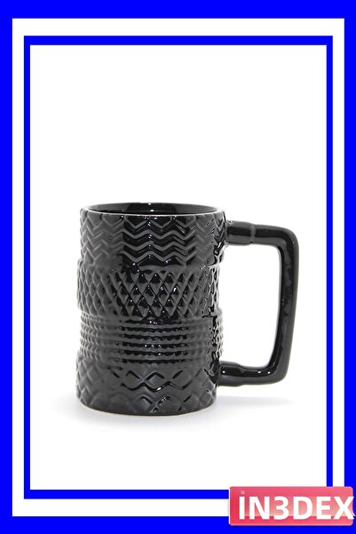 İN3DEX Black Embossed Patterned Porcelain Cup for Hot and Cold Drinks