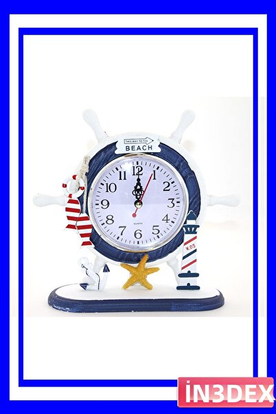 İN3DEX Sea Themed Wooden Rudder Shaped Wall Clock 22X20Cm