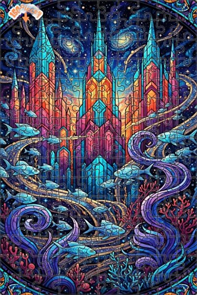 Teona Ahşap Fantastic Galaxy Castle Fish School Oil Painting Look Art Puzzle ...
