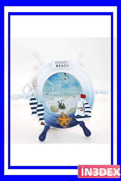 İN3DEX Sea Themed Wooden Photo Frame 21X21 cm with Rudder Design
