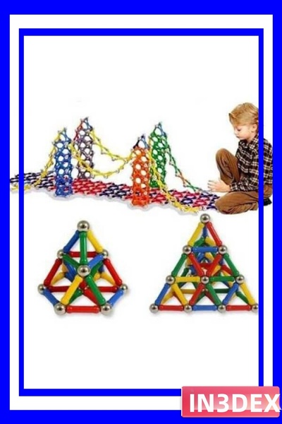 İN3DEX مجموعة مكعبات بناء مغناطيسية بأشكال هندسية مع 37 قطعة
