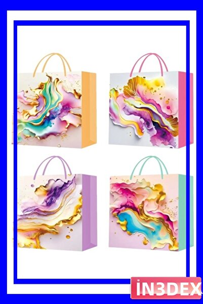 İN3DEX حقيبة هدايا من الورق المقوى برباط مقاس 23x17 سم تغليف عملي