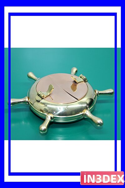 İN3DEX Sea Themed Brass Ashtray 13cm Diameter with Lid Design