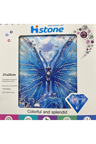EleganTShoP 5D Beads Stick-on Goblen Mozaic Tablo Pano 21*25 cm Fluture Albastru