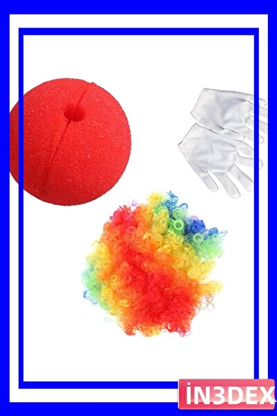 İN3DEX مجموعة من 3 قطع من زي المهرج والشعر المستعار والقفازات