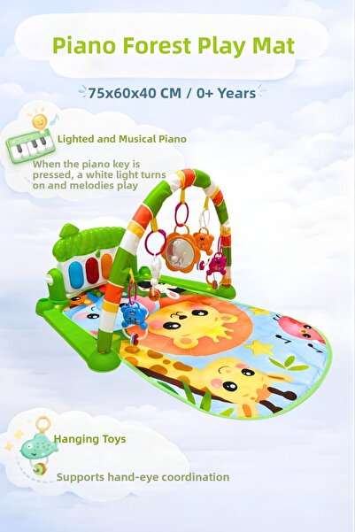 hak-iş oyuncak Piano Forest Patterned Baby Play Mat – 0+ Months, Animal Figur...