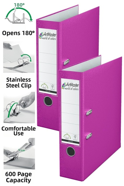 Artmaster Office Folder Pink Wide 2 Pieces Plastic Wide Pink Folder with Ring...