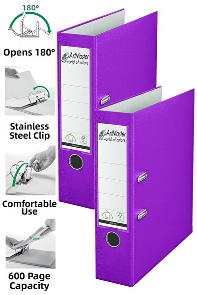 Artmaster Folder de birou violet lat, 2 bucăți, din plastic, cu inele, cu cle...