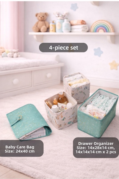 PONÇİK BEBEK Set of 4 – 3 Drawer Organizers & Baby Changing Aid Bags