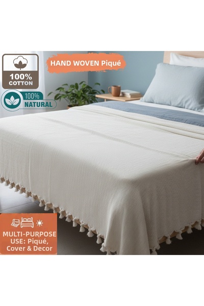 CESSTORE Ces Store Double Size 100% Cotton Handwoven Pique, Natural Texture, ...