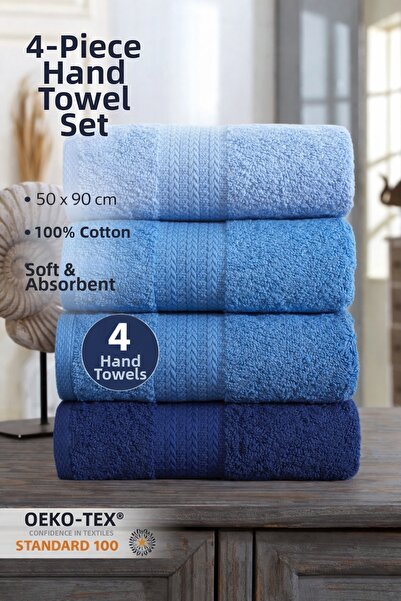Asilex Home Collection ASILEX HOME Σετ 4 τεμαχίων Premium Μπλε Πετσέτες Χεριώ...