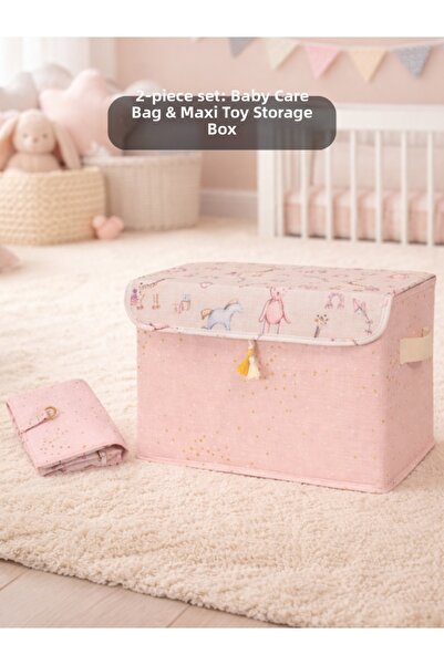PONÇİK BEBEK Set of 2 Baby Diaper Bag & Maxi Toy/Item Collection Storage Box