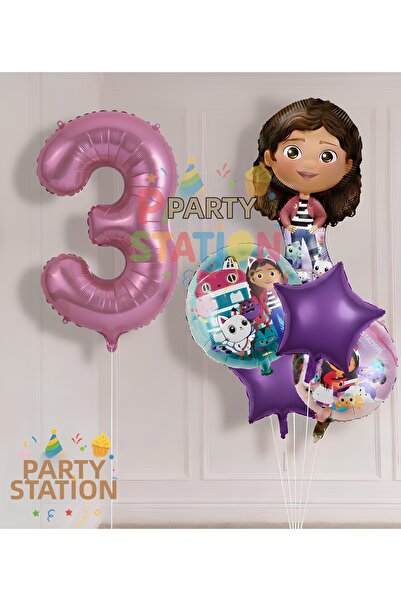 Parti Station Gabby Dollhouse 3 Year Old Concept Birthday Party Balloon Set