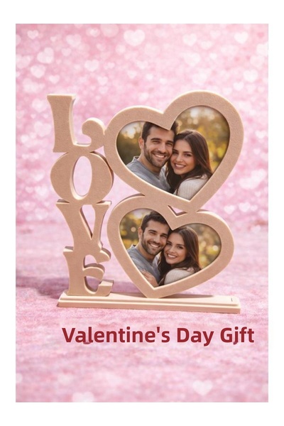 KAR3DELEN Printing Love Double Heart Desktop Photo Frame – Valentine's Day Ro...