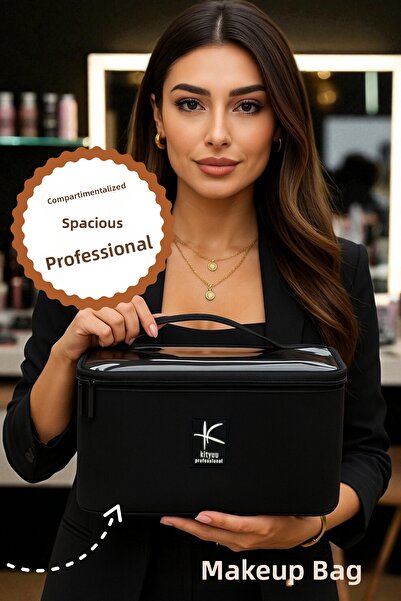 Kityuu حقيبة مكياج واسعة من تريو كيس بثلاثة أقسام |   حقيبة مستحضرات التجميل ...