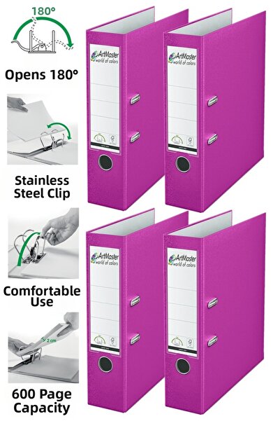 Artmaster Office Folder Pink Wide 4 Pieces Plastic Wide Pink Folder with Ring...
