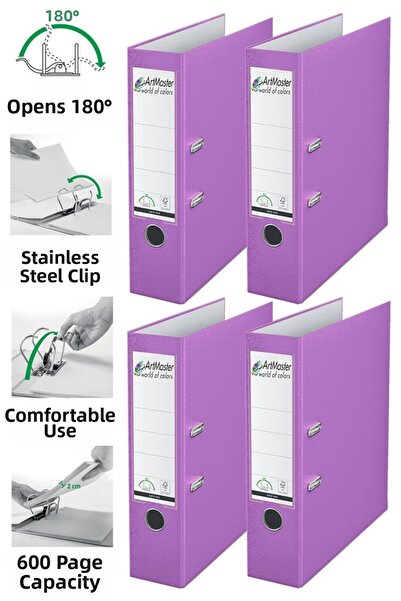Artmaster Office Folder Lilac Wide 4 Pieces Plastic Wide Lilac Folder with Ri...