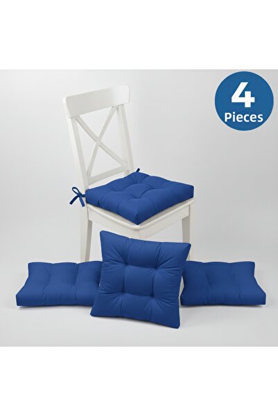 ALTINPAMUK Pachet de 4 perne de scaun pufoase albastre Saks aurii cu șireturi...