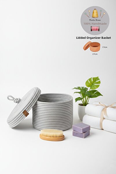 Thalia Home Καλάθι από γιούτα, ψάθινο καλάθι με καπάκι, χειροποίητο, καλάθι κ...