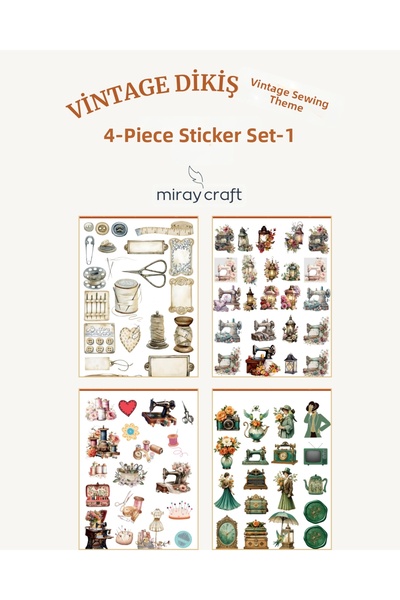 MirayDesign مجموعة ملصقات ذات طابع خياطة عتيق مكونة من 4 أوراق (12*17 سم) / ل...