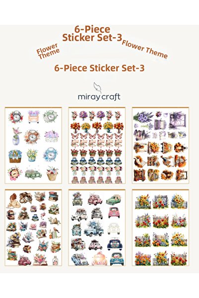 MirayDesign 6 Sheets Blooming Flowers Themed Sticker Set – 12X17 cm for Scrap...