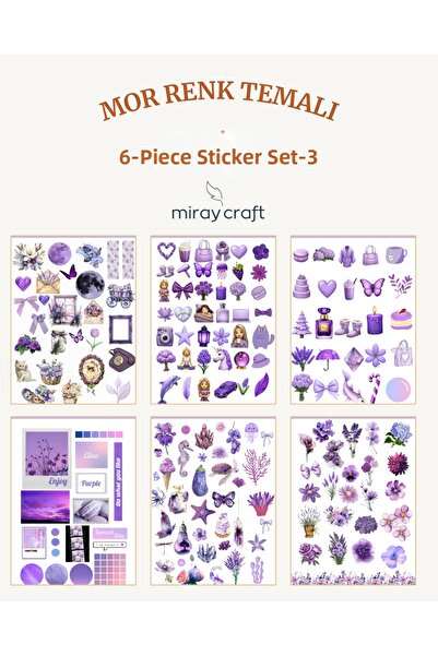 MirayDesign 6 Sheets Purple Color Themed Sticker Set (12*17 cm)/For Scrapbook...