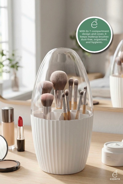 EVONİTA Organizator pentru pensule de machiaj cu 7 compartimente și capac tra...