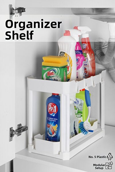 Nandy Home Organizator funcțional cu două etaje – dulap, sub chiuvetă, blat ALB