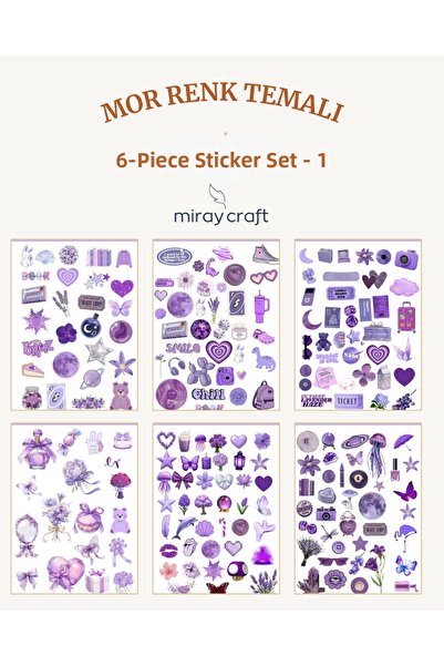 MirayDesign 6 Sheets Purple Color Themed Sticker Set (12*17 cm)/For Scrapbook...