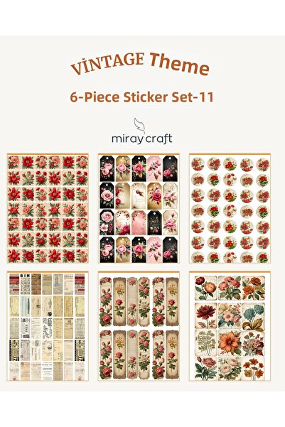 MirayDesign 6 Sheets Vintage Themed Sticker Set (12*17 cm)/For Scrapbook, Bul...