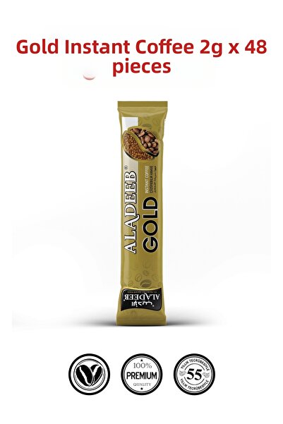 ALADEEB قهوة جولد سريعة التحضير 2 جرام × 48 قطعة قهوة قابلة للذوبان بدون سكر