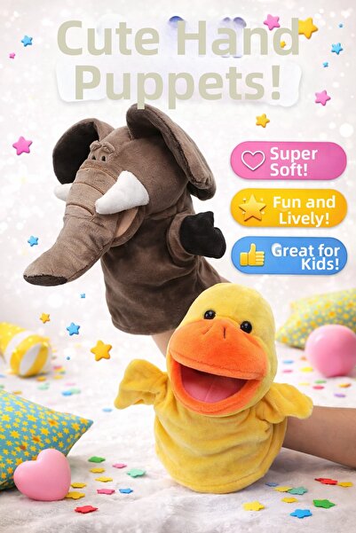 TRUST STORE Set of 2 Elephant and Duck Plush Hand Puppets with Moving Mouths ...