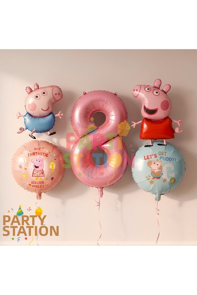 Parti Station مجموعة بالونات من الفويل بتصميم بيبا بيج وجورج لعمر 8 سنوات، مج...
