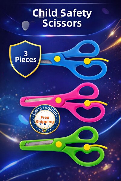 nistabolje 3 Pcs Plastic Protected Children's Scissors Blunt Tip Spring Loade...