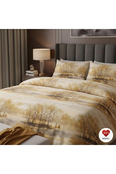 Alisy Home طقم غطاء لحاف مزدوج مع شرشف مطاطي بنمط شجرة 100% قطن