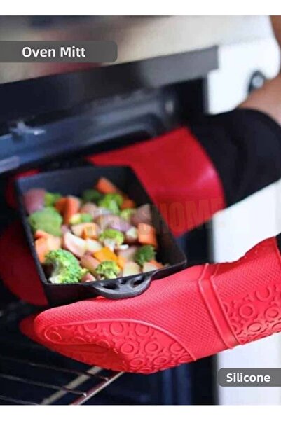 Ege Pastacılık قفاز فرن سيليكون مقاوم للحريق وغير لاصق ومقاوم للحرارة أحمر 41...