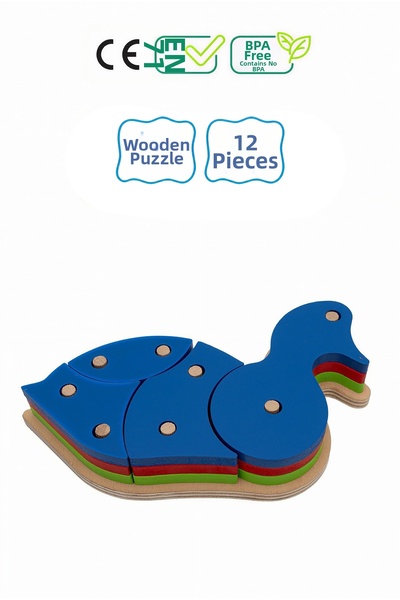 Circle Toys Duck Patterned Colorful Wooden Shapes 12 Pieces