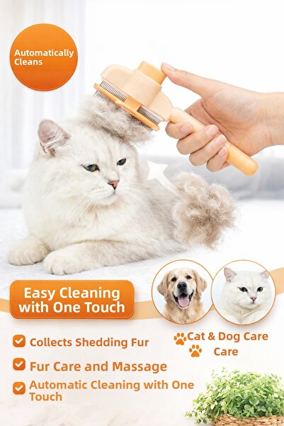 Ecuy One-Key Cleaning Cat and Dog Comb with Massage Automatic Hair Collector ...
