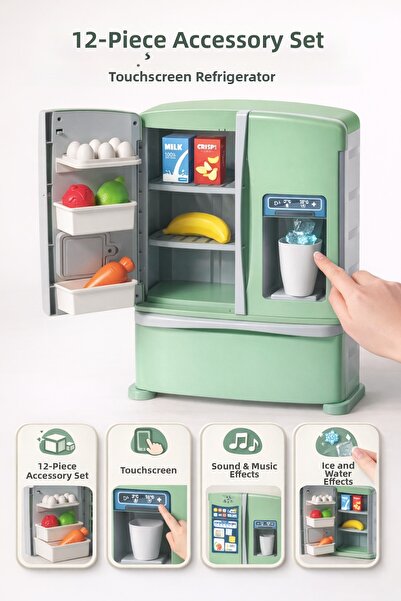 YILDIRIM OYUNCAK طقم ثلاجة بشاشة لمس وغطاء مزدوج الفتح - 12 قطعة مع ملحقات وم...