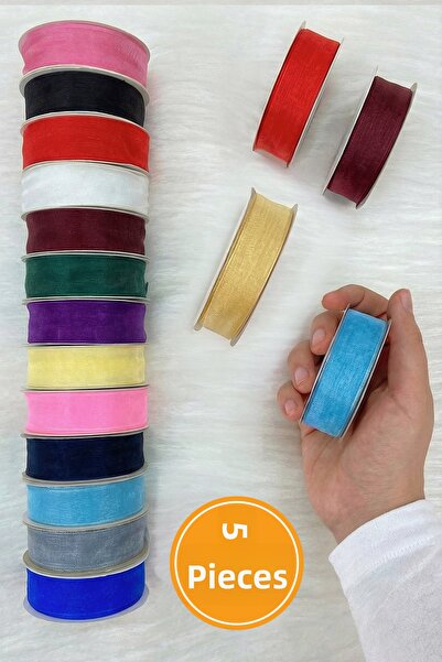 ZEYMERADE 5 bucăți panglică din tul organza, culori asortate, 2cm 22m, pachet...