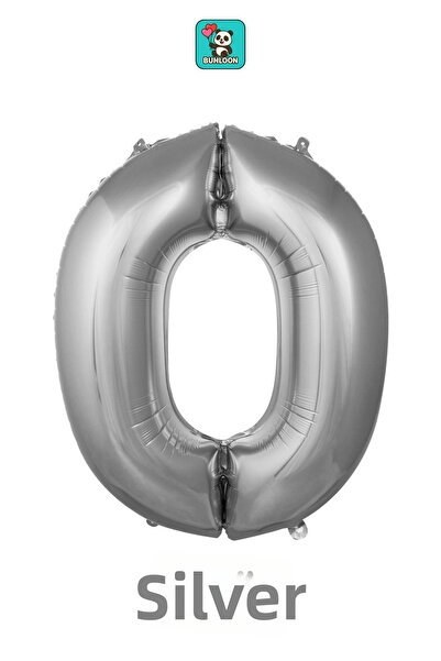 Bunloon بالون فويل فضي اللون على شكل رقم 0 مقاس 34 بوصة (76 سم)